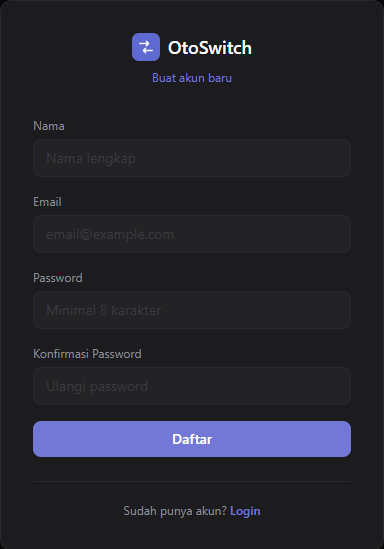 Halaman registrasi OtoSwitch