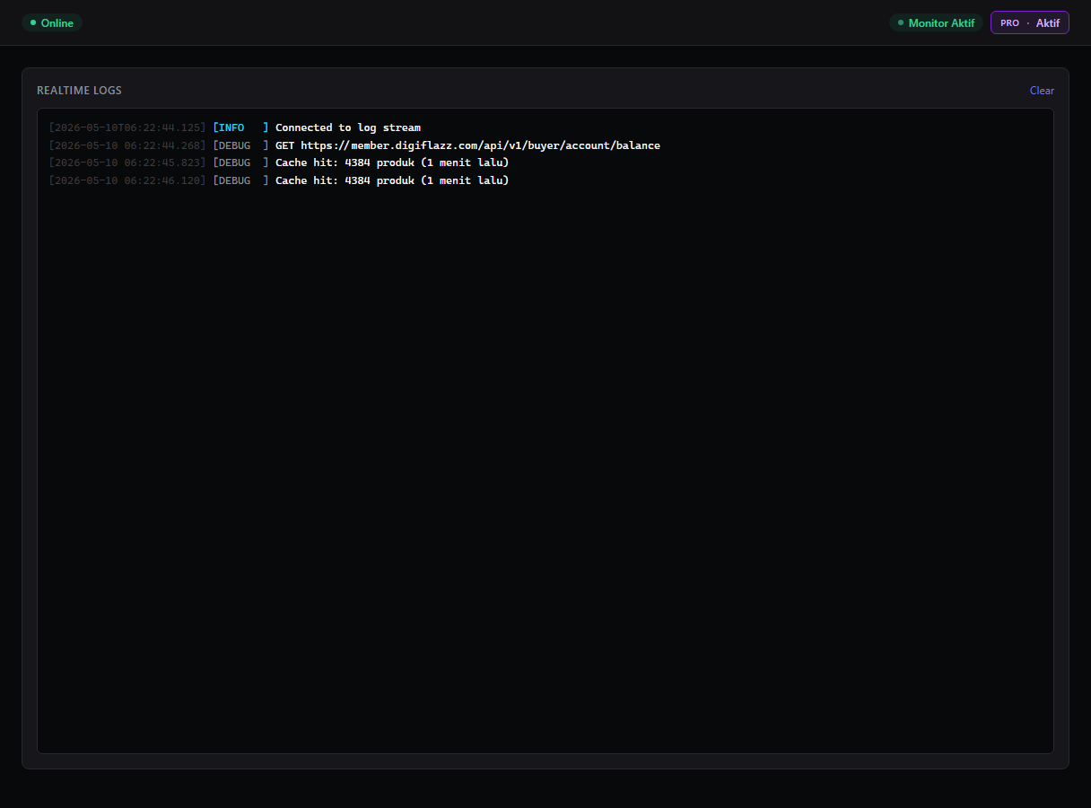 Tab Log Sistem dengan stream realtime